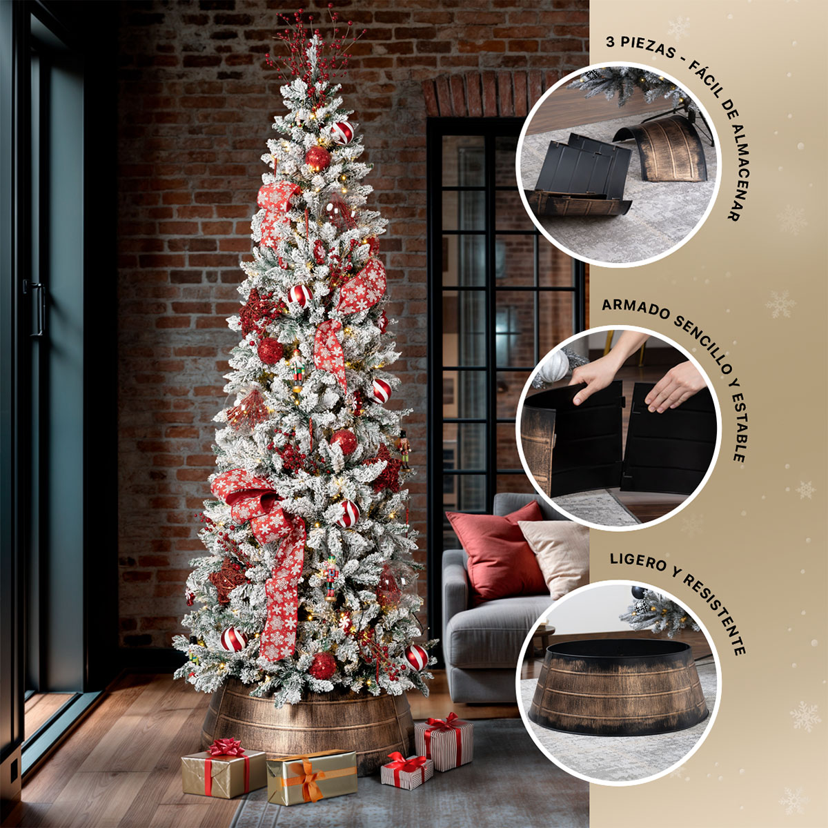 Pie de Árbol de Navidad Collar Metálico Falda para Pino Navideño Anillo de Acero Decoración Cobre ESQUIMAL