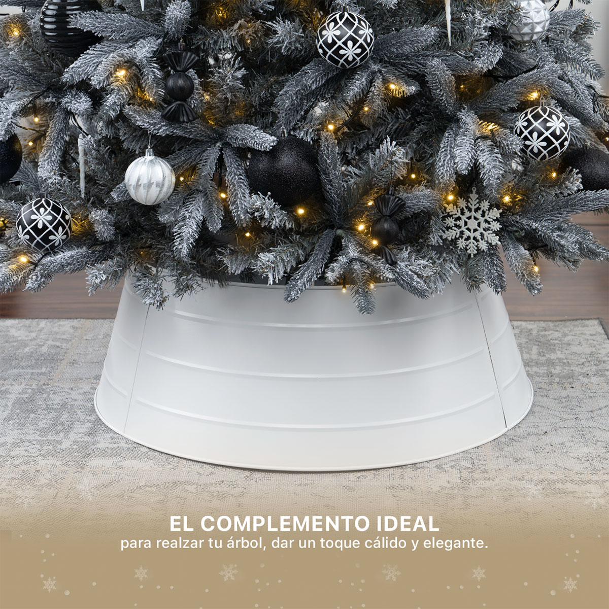 Pie de Árbol de Navidad Collar Metálico Falda para Pino Navideño Anillo de Acero Decoración Blanco ESQUIMAL