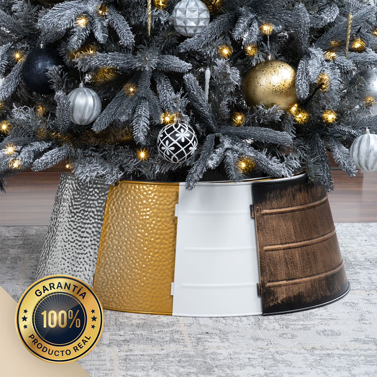 Pie de Árbol de Navidad Collar Metálico Falda para Pino Navideño Anillo de Acero Decoración Dorado ESQUIMAL
