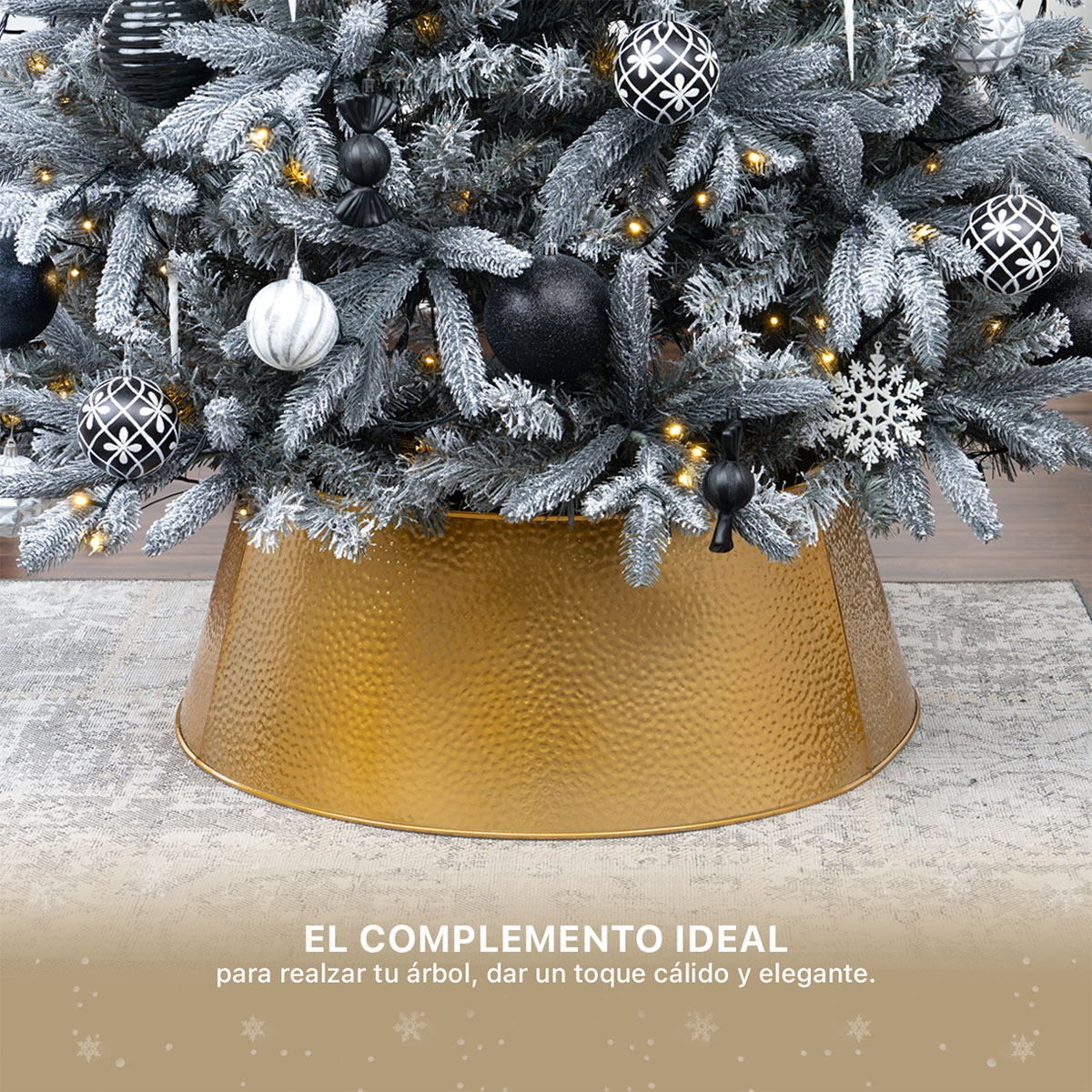 Pie de Árbol de Navidad Collar Metálico Falda para Pino Navideño Anillo de Acero Decoración Dorado ESQUIMAL