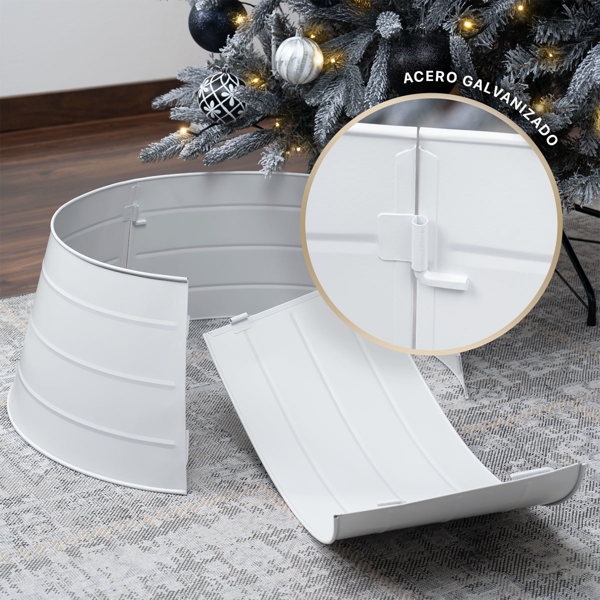 Pie de Árbol de Navidad Collar Metálico Falda para Pino Navideño Anillo de Acero Decoración Blanco ESQUIMAL