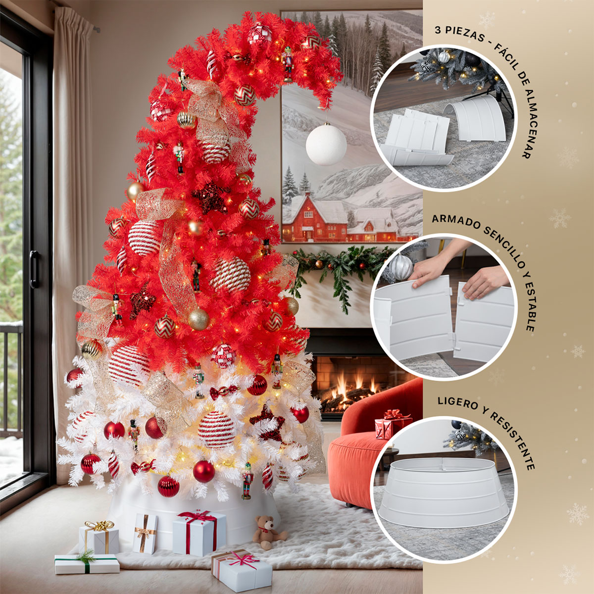 Pie de Árbol de Navidad Collar Metálico Falda para Pino Navideño Anillo de Acero Decoración Blanco ESQUIMAL