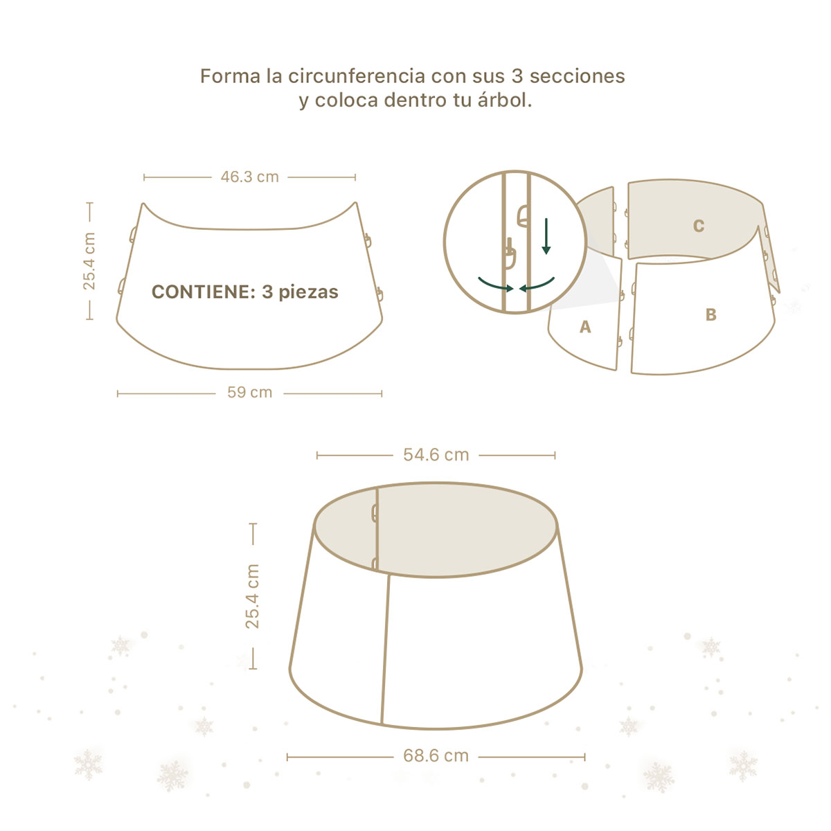 Pie de Árbol de Navidad Collar Metálico Falda para Pino Navideño Anillo de Acero Decoración Dorado ESQUIMAL