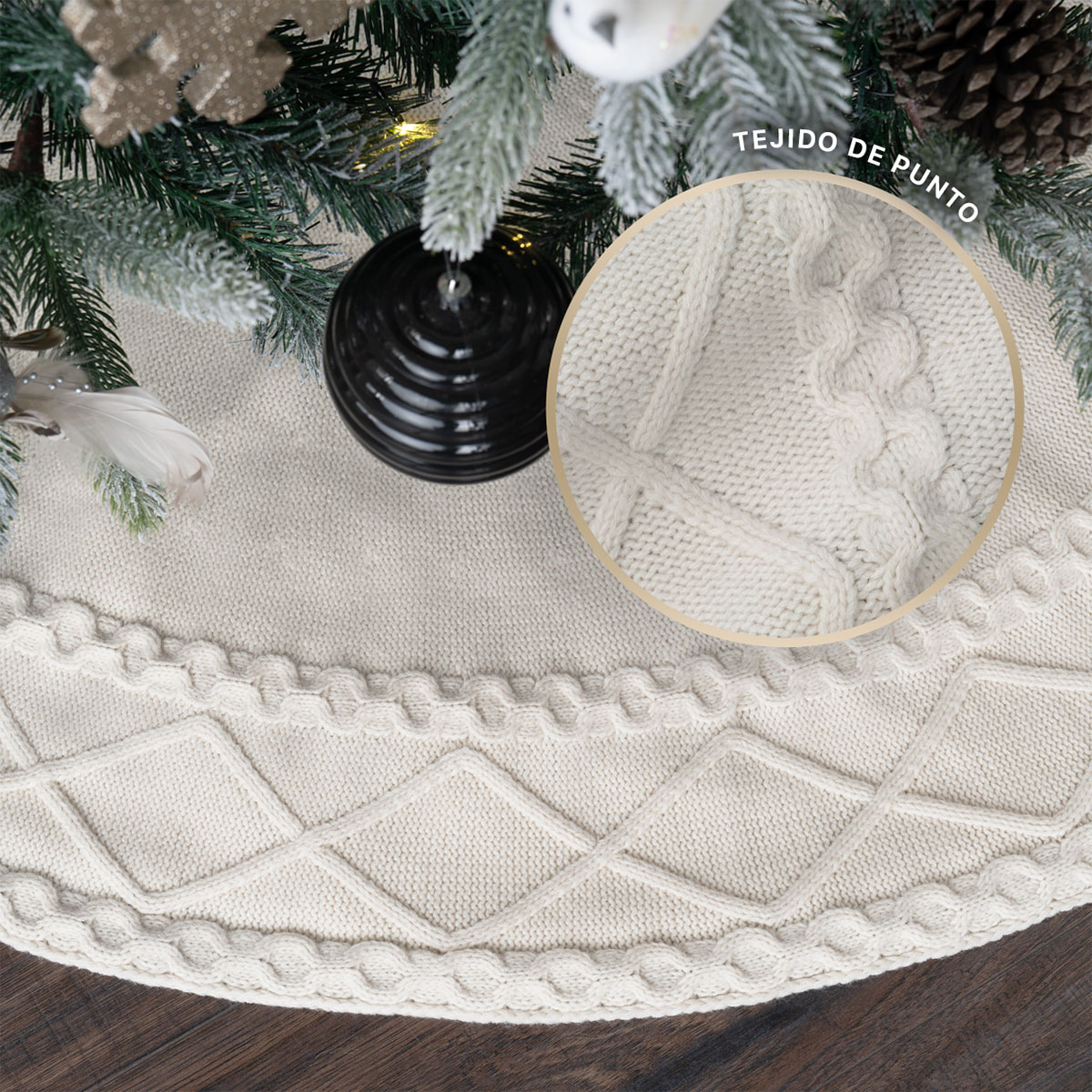 Pie de Árbol de Navidad Tejido Tapete para Pino Navideño Falda para Decoración Navideña Hueso ESQUIMAL