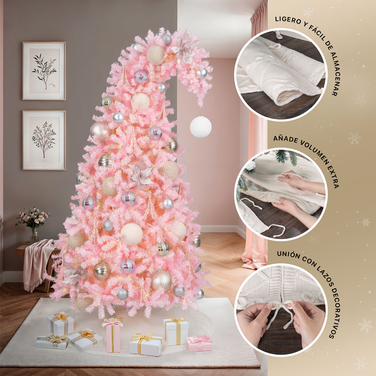 Pie de Árbol de Navidad Tejido Tapete para Pino Navideño Falda para Decoración Navideña Hueso ESQUIMAL