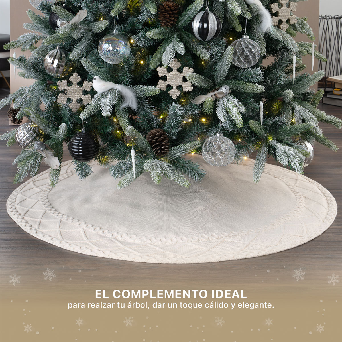 Pie de Árbol de Navidad Tejido Tapete para Pino Navideño Falda para Decoración Navideña Hueso ESQUIMAL