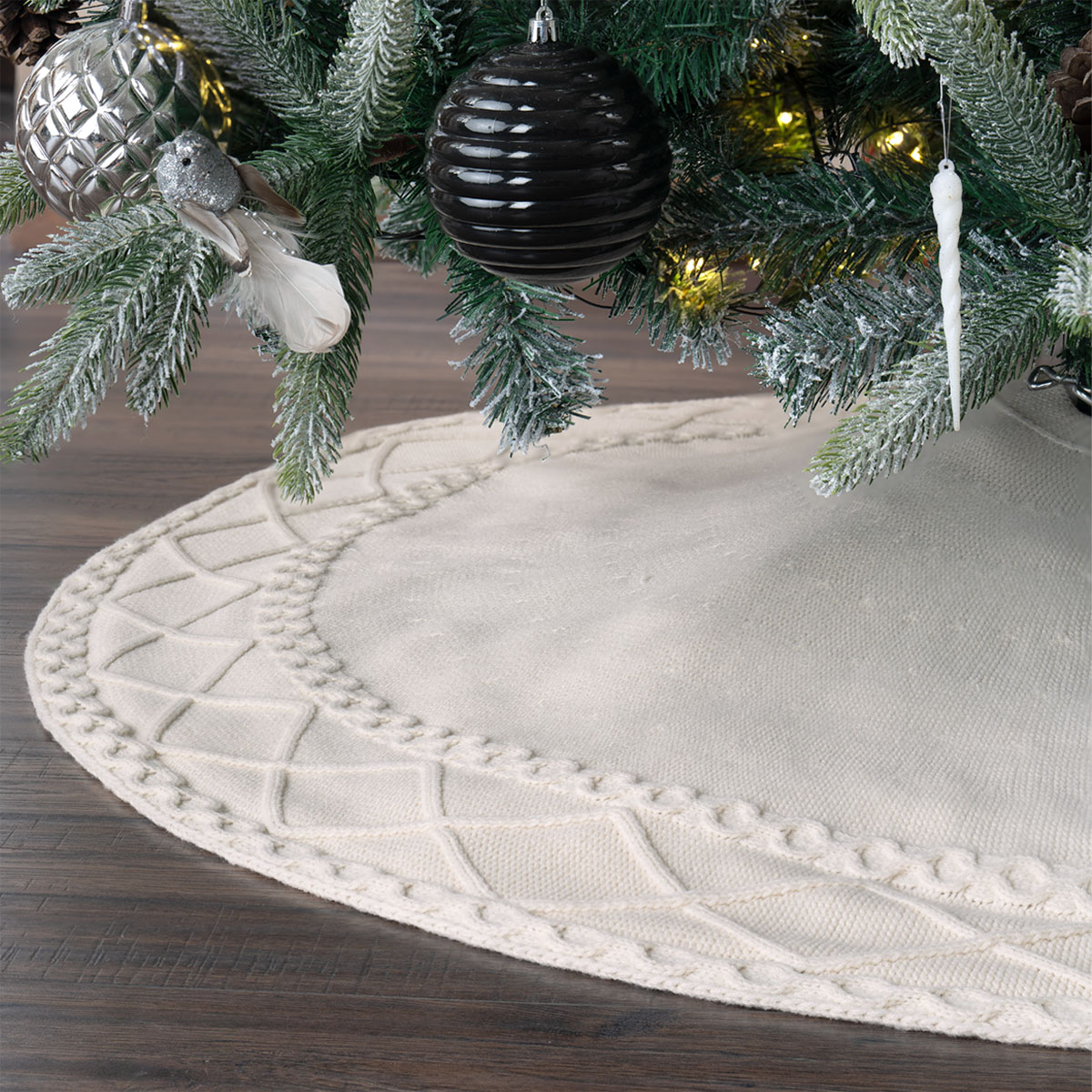 Pie de Árbol de Navidad Tejido Tapete para Pino Navideño Falda para Decoración Navideña Hueso ESQUIMAL