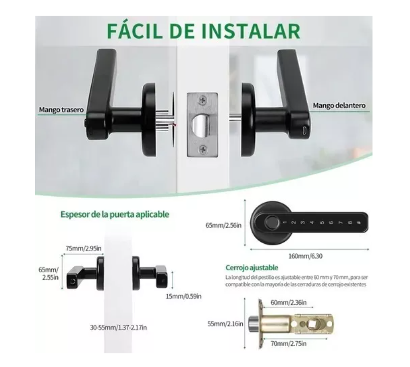Puerta Manija Inteligente Cerradura Biométrica Huella Dactil T