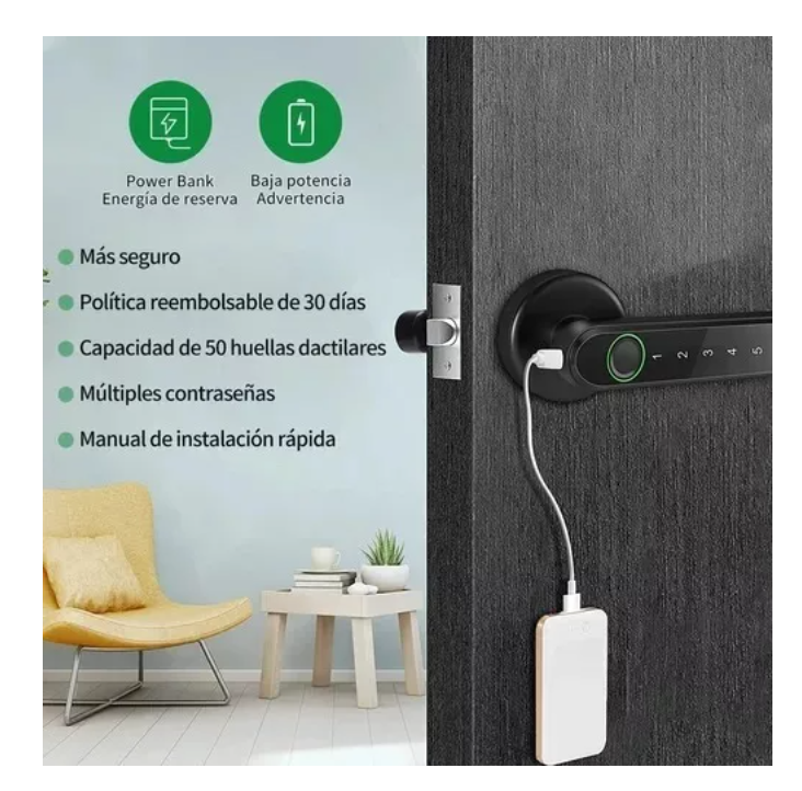 Puerta Manija Inteligente Cerradura Biométrica Huella Dactil T