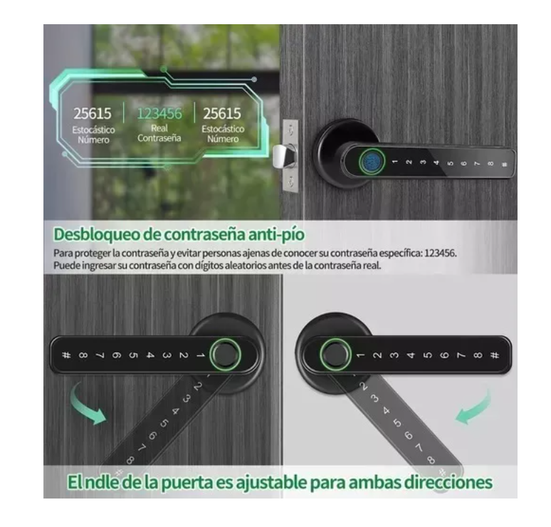 Puerta Manija Inteligente Cerradura Biométrica Huella Dactil T