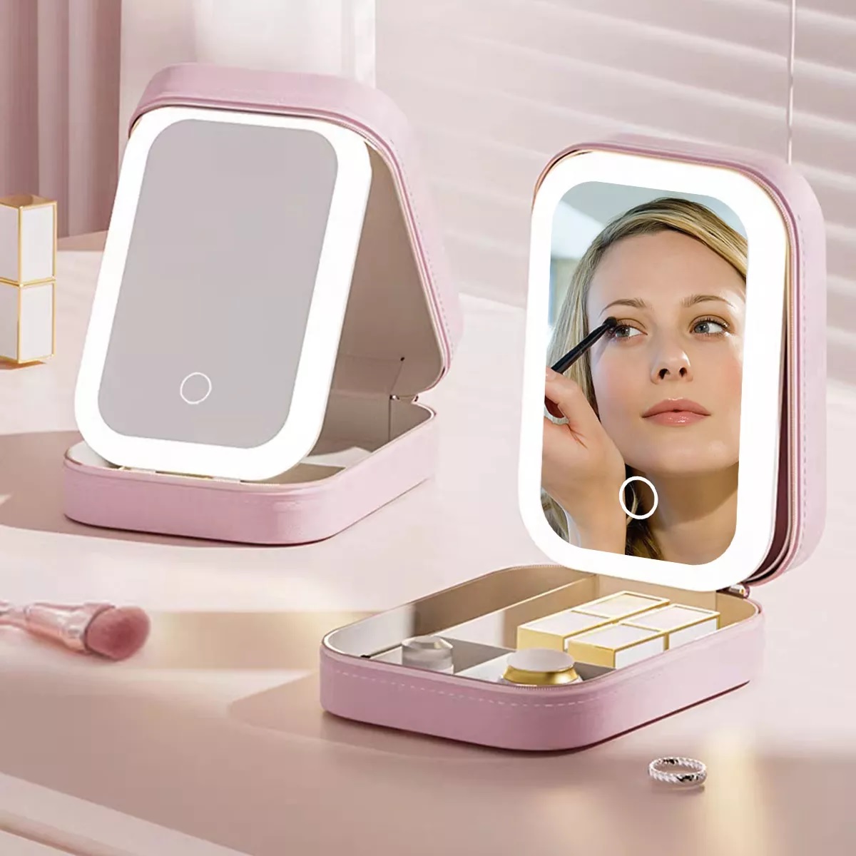 Espejo Con Luz Led Estuche De Maquillaje De Viaje Recargable