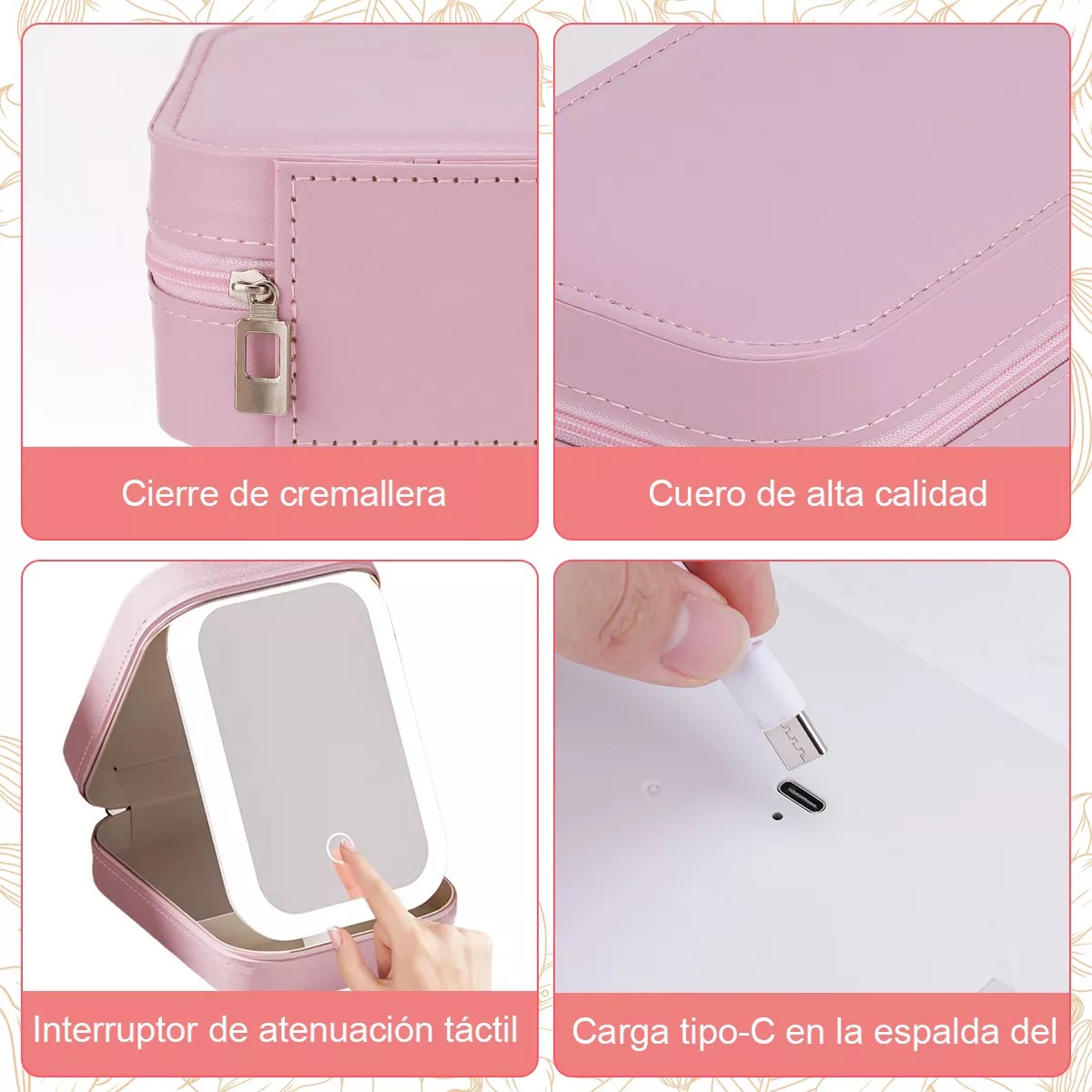 Espejo Con Luz Led Estuche De Maquillaje De Viaje Recargable
