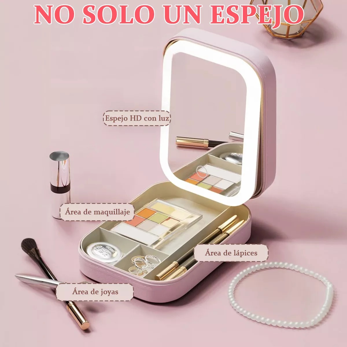 Espejo Con Luz Led Estuche De Maquillaje De Viaje Recargable