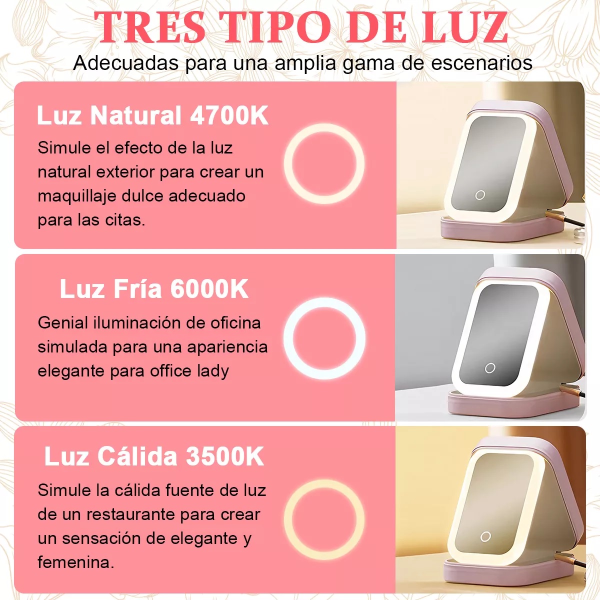 Espejo Con Luz Led Estuche De Maquillaje De Viaje Recargable