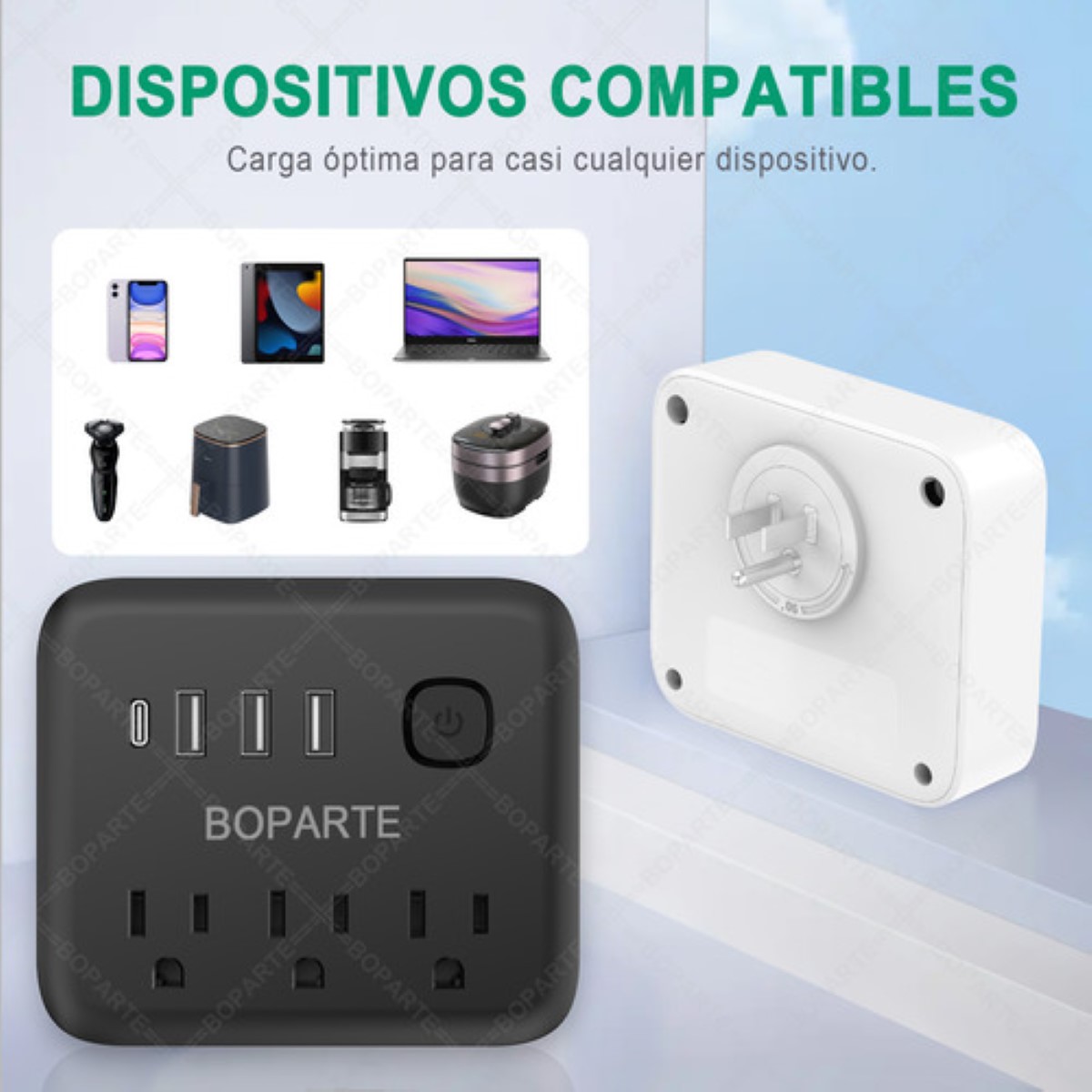 Adaptador De Ajustable Multicontacto, 3 Tomas+3 Usb+1 Tipo C negro