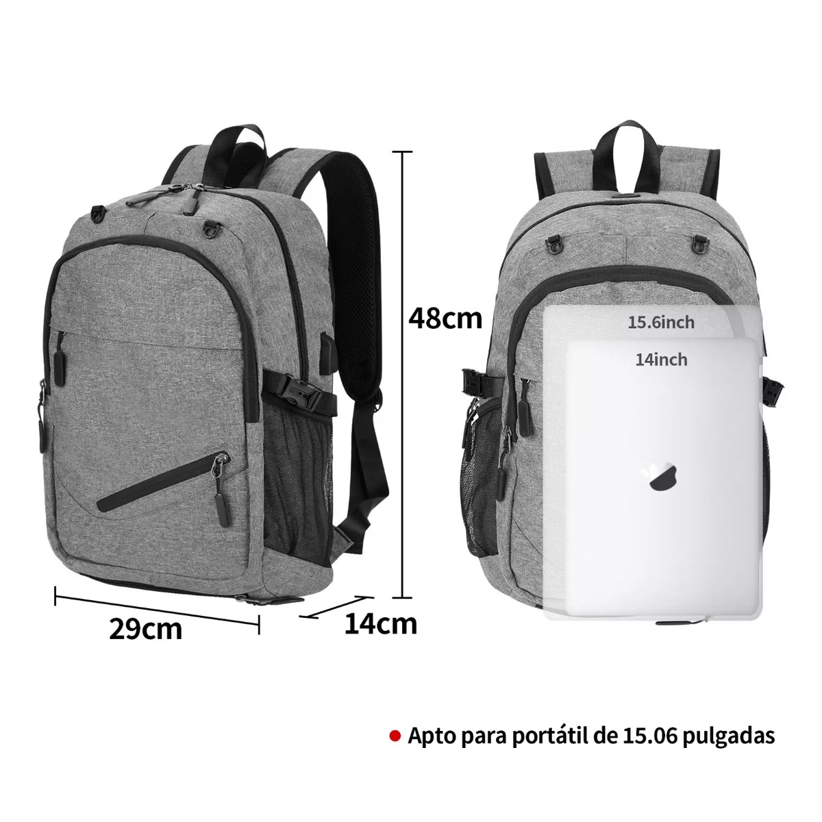 Mochila Deportiva Hombre Multifunción Baloncesto Para Laptop Carga Usb Gris