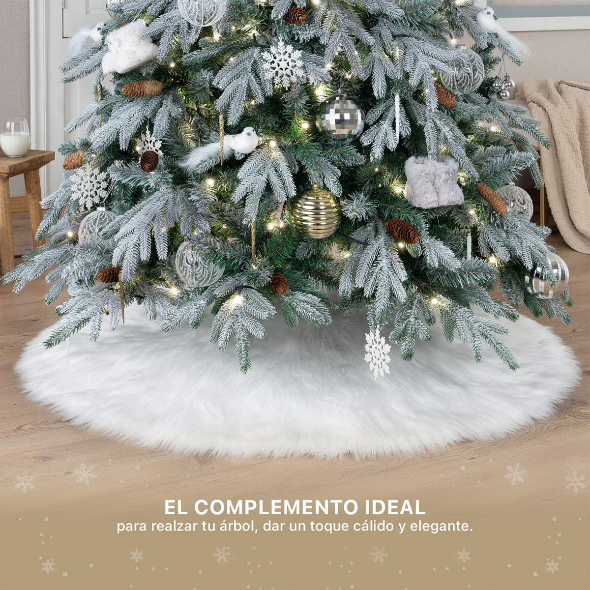 Pie de Árbol de Navidad Afelpado Chico Tapete para Pino Navideño Falda para Decoración Navideña Blanco ESQUIMAL