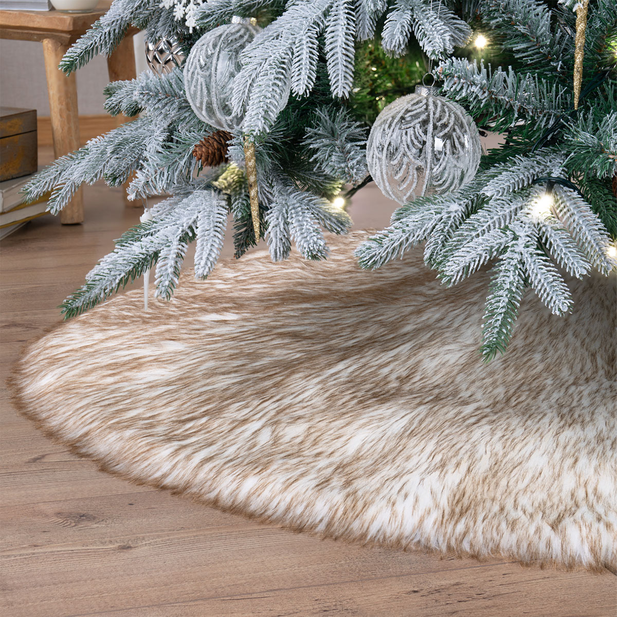 Pie de Árbol de Navidad Afelpado Grande Tapete para Pino Navideño Falda para Decoración Navideña Blanco - Café ESQUIMAL