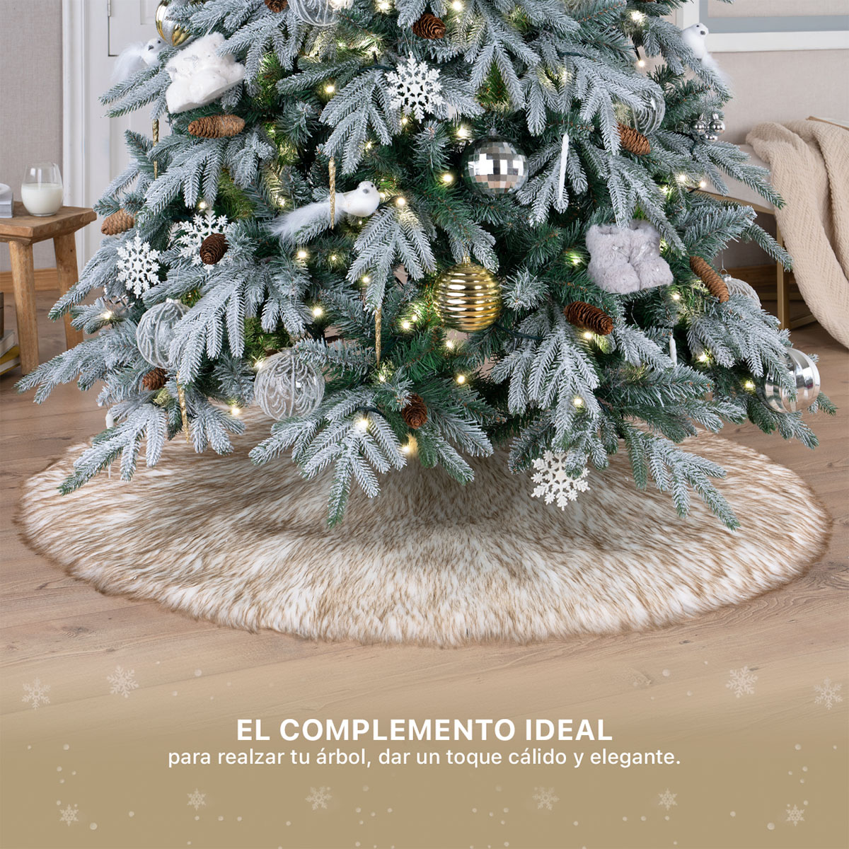 Pie de Árbol de Navidad Afelpado Grande Tapete para Pino Navideño Falda para Decoración Navideña Blanco - Café ESQUIMAL