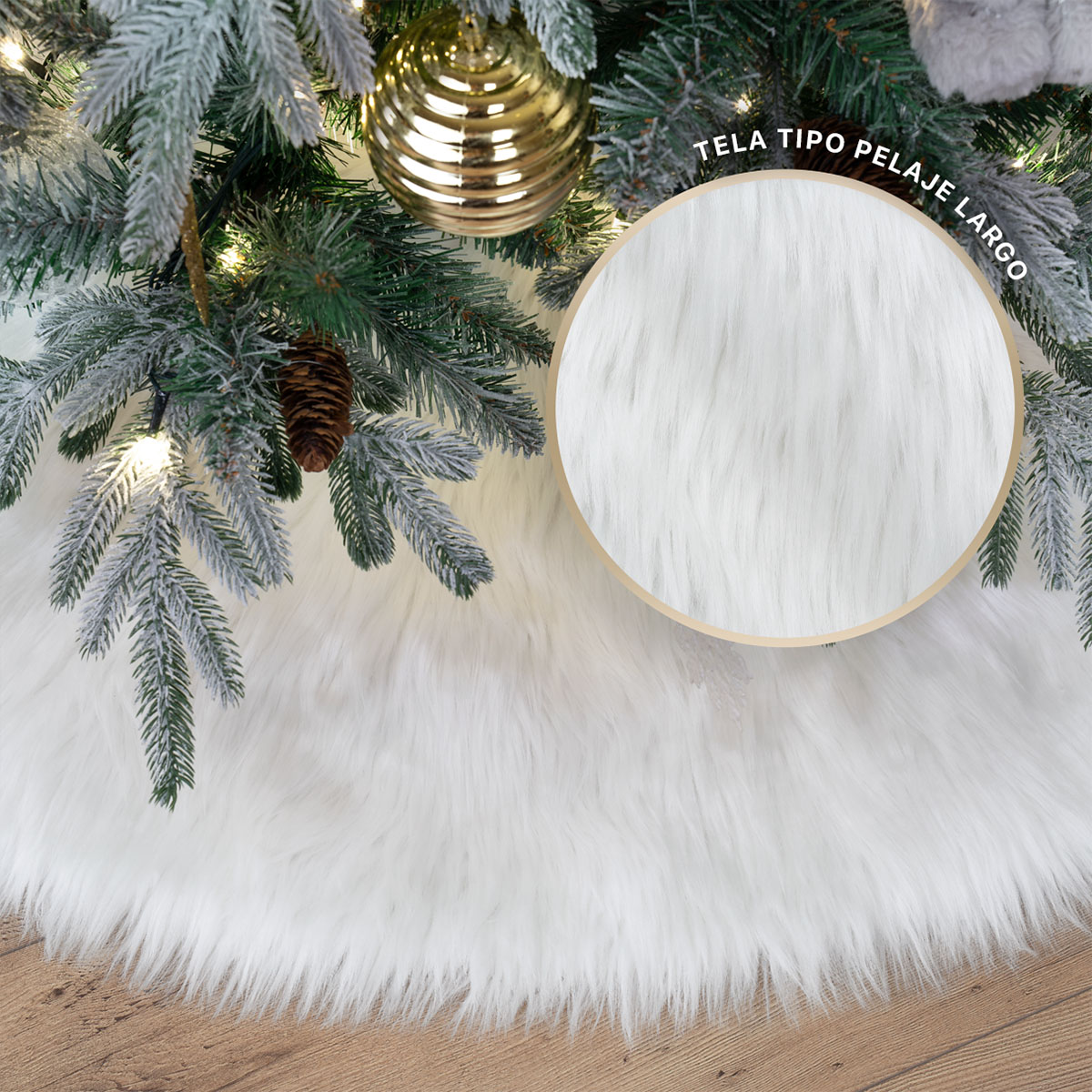 Pie de Árbol de Navidad Afelpado Chico Tapete para Pino Navideño Falda para Decoración Navideña Blanco ESQUIMAL