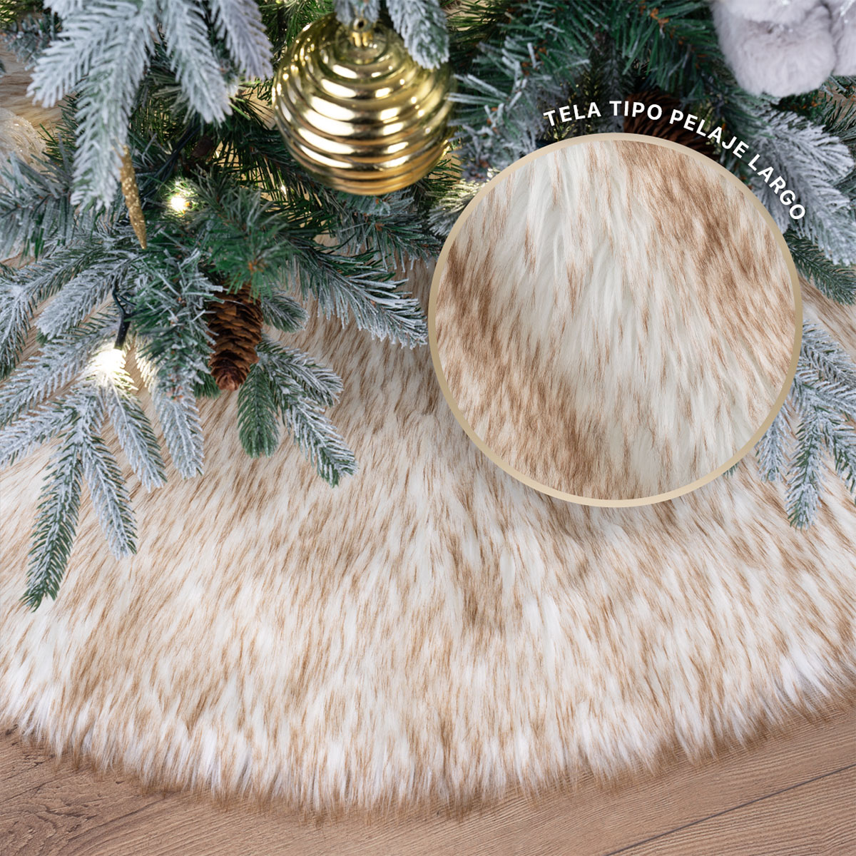 Pie de Árbol de Navidad Afelpado Grande Tapete para Pino Navideño Falda para Decoración Navideña Blanco - Café ESQUIMAL