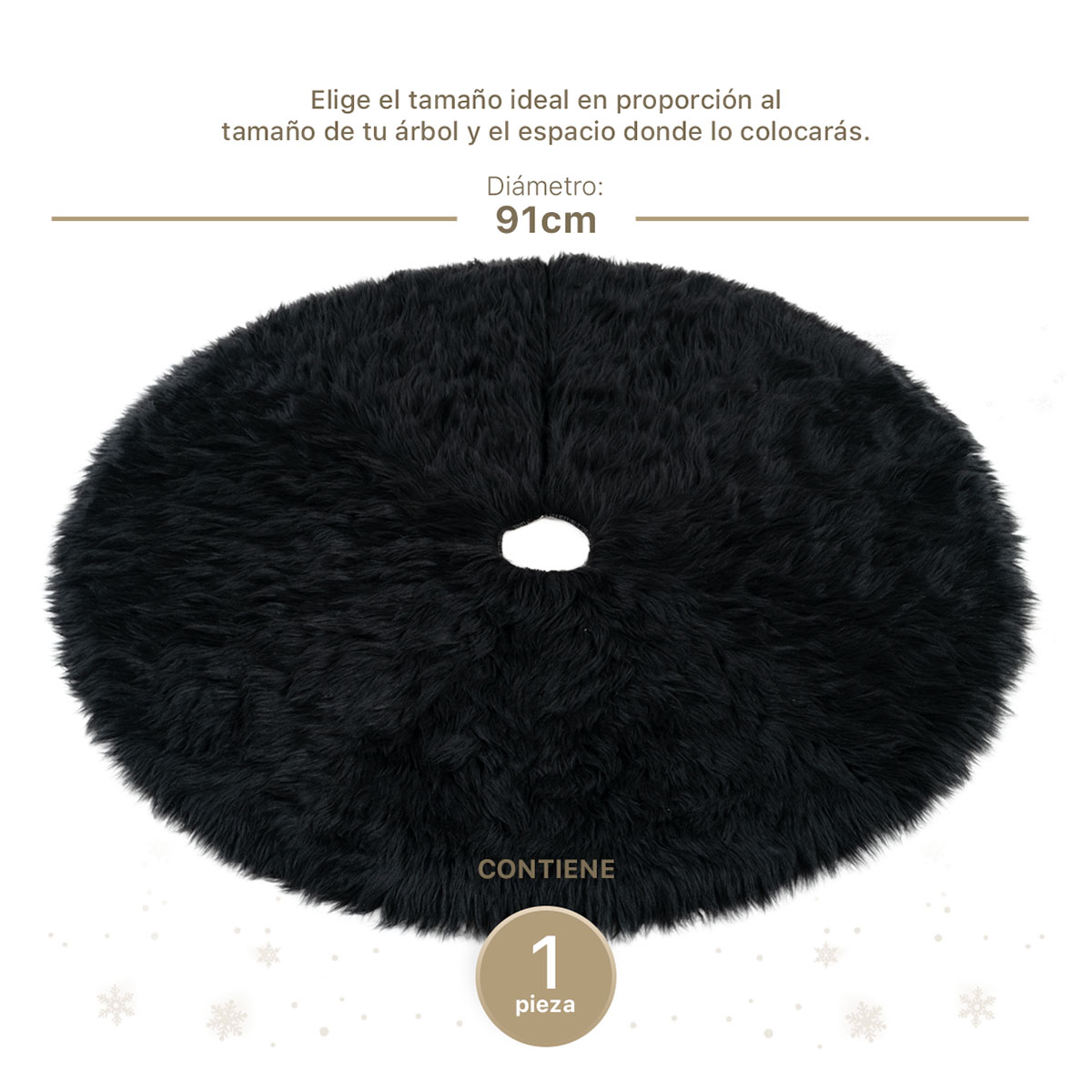 Pie de Árbol de Navidad Afelpado Mediano Tapete para Pino Navideño Falda para Decoración Navideña Negro ESQUIMAL
