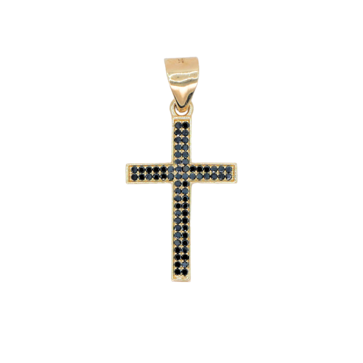 Cruz de oro 10k con piedra zirconia negra.