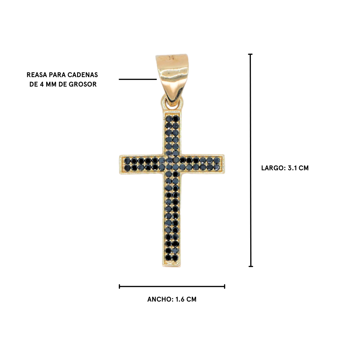 Cruz de oro 10k con piedra zirconia negra.