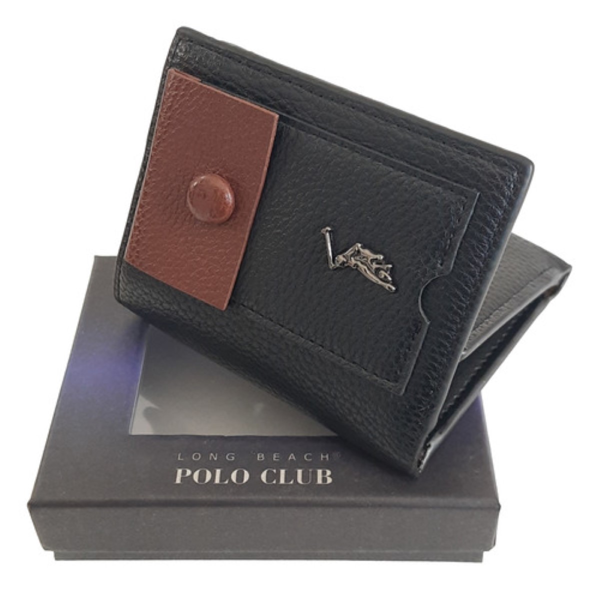 Cartera Caballero Billetera Hombre Original Lujo Polo Trifold M1 NEGRO. DETALLA CAFE