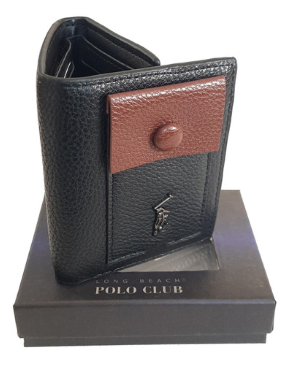 Cartera Caballero Billetera Hombre Original Lujo Polo Trifold M1 NEGRO. DETALLA CAFE