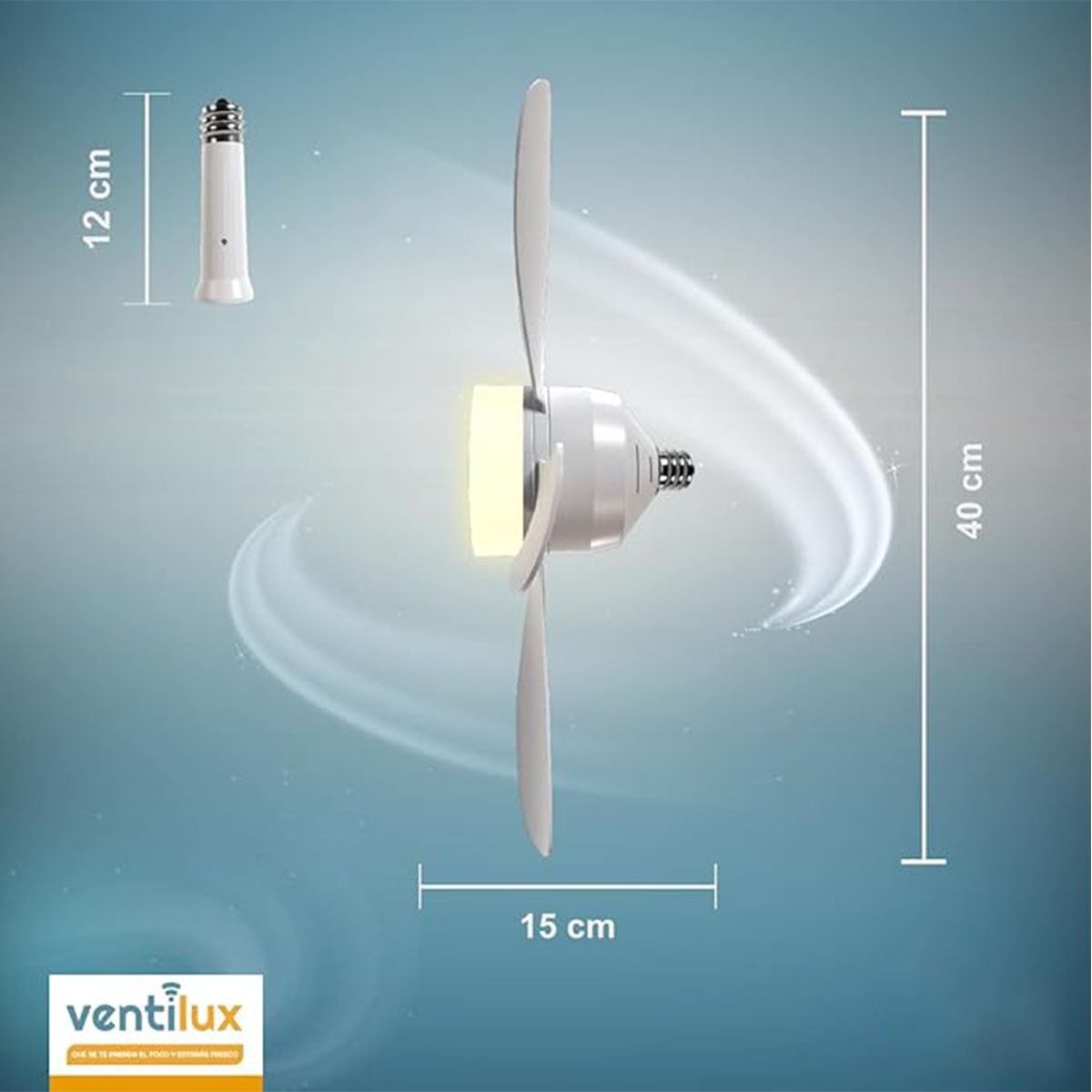 Ventilador lámpara de techo 5 aspas, 3 velocidades Ventilux con control remoto y extensión de socket 