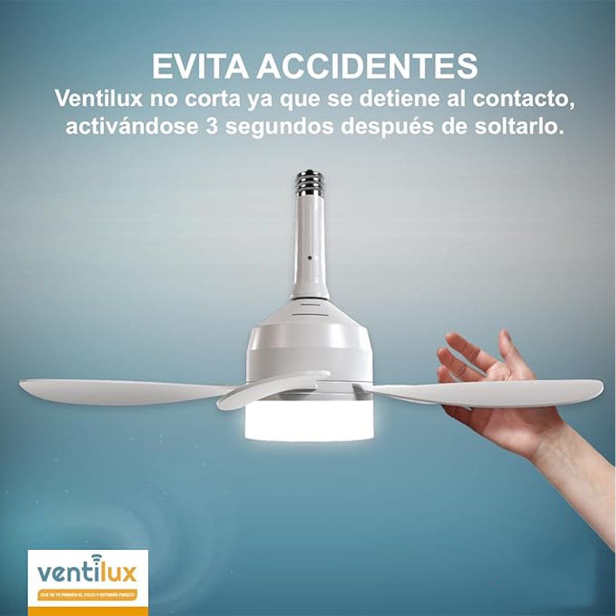 Ventilador lámpara de techo 5 aspas, 3 velocidades Ventilux con control remoto y extensión de socket 