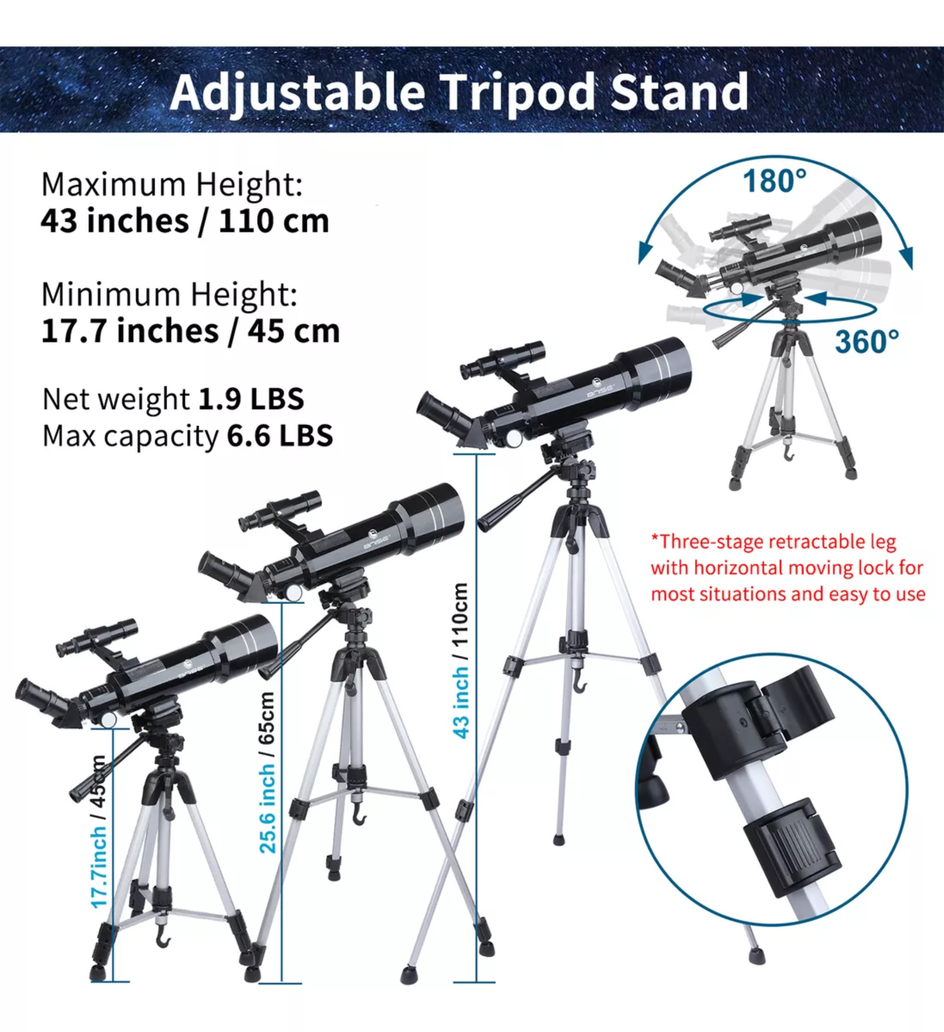 Bnise Telescopio Astronómico Refractivo Telescopio 400x70mm