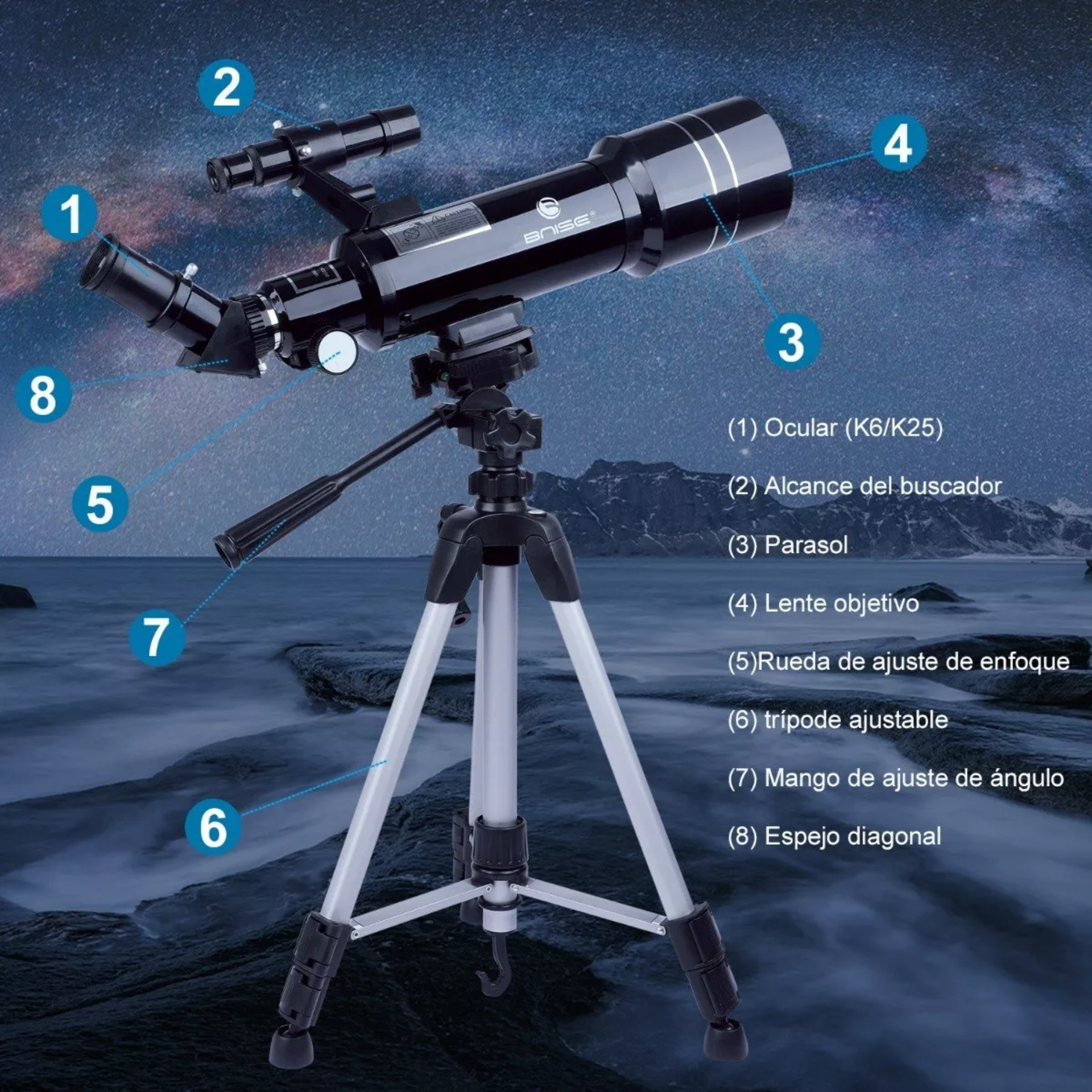 Bnise Telescopio Astronómico Refractivo Telescopio 400x70mm