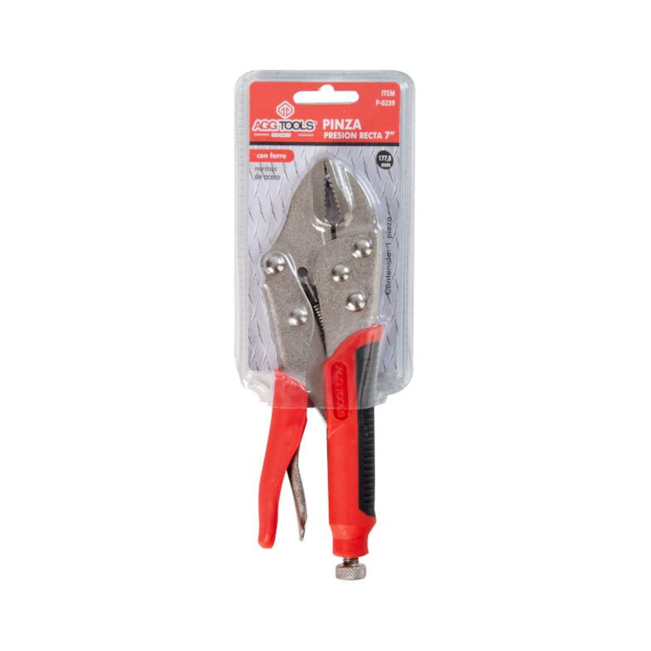 Pinza de presión recta con mango ergonómico de 7 pulgadas, roja