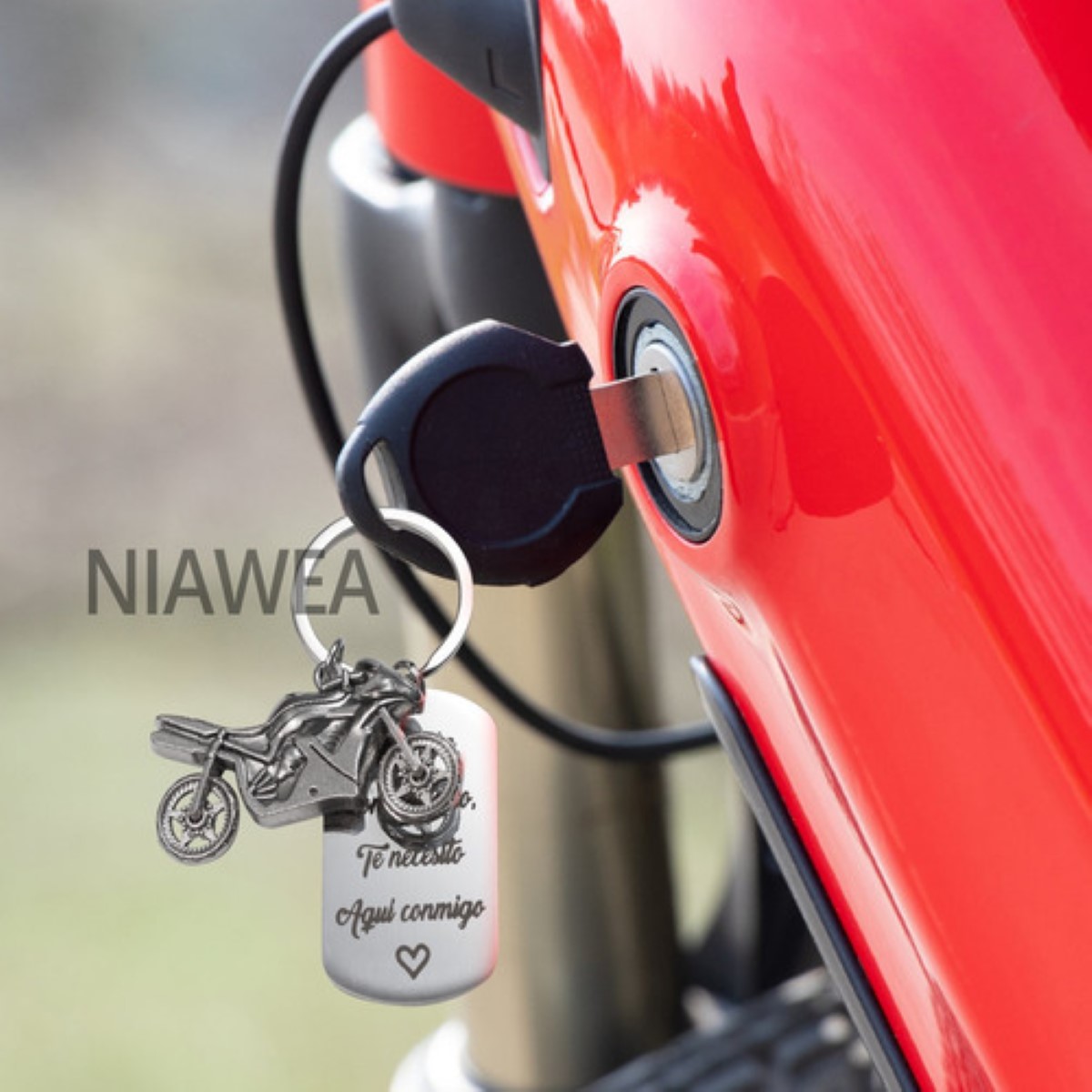 Llavero De Moda Acero Inoxidable Con Moto Maneja Con Cuidado PLATA