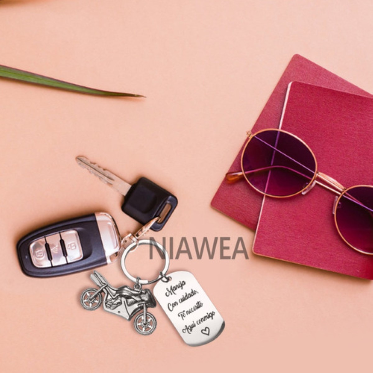 Llavero De Moda Acero Inoxidable Con Moto Maneja Con Cuidado PLATA
