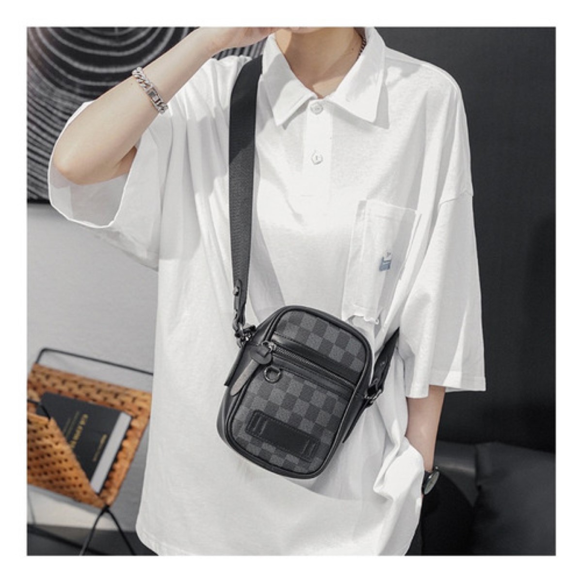 Bolso Para Hombre Crossbody Casual Negro Urbano ovalado 