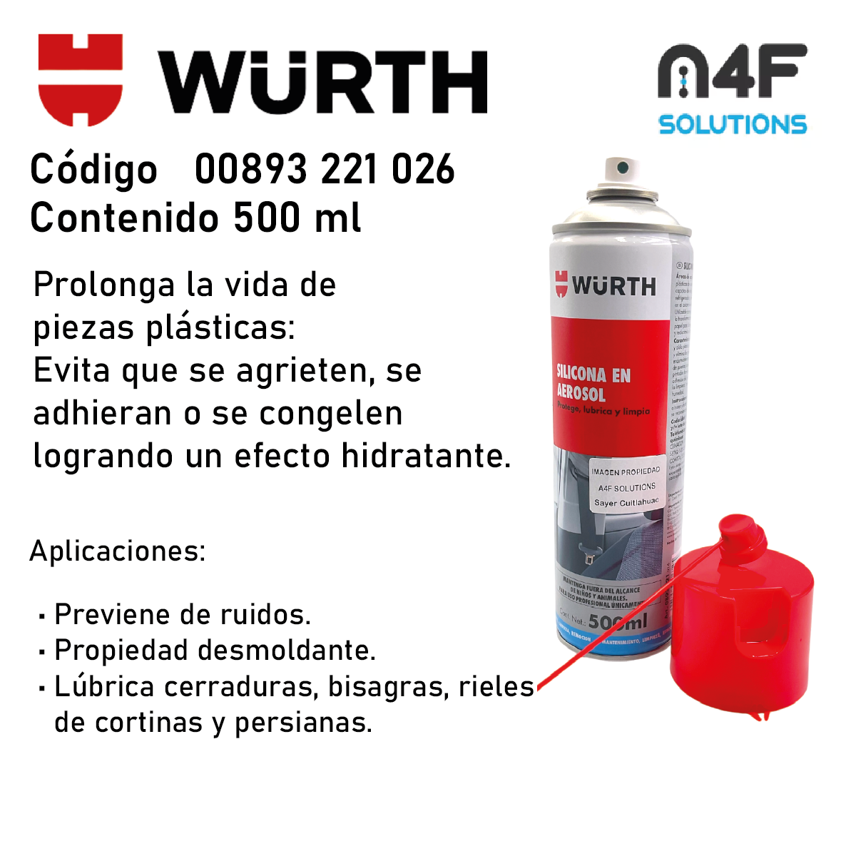 Wurth Silicona Protector Abrillantador Plásticos 500 mL 1 pz