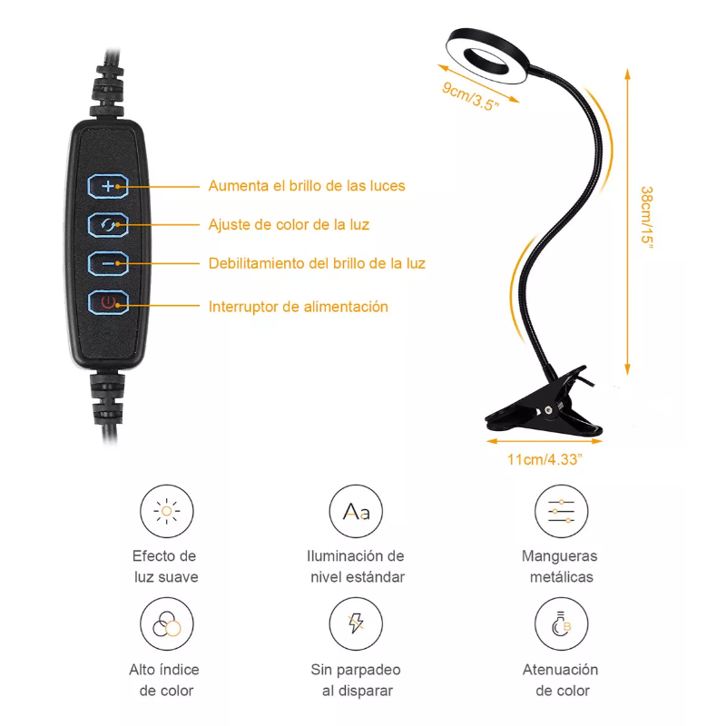 Lampara Escritorio Usb De Luz De Noche Ajustable Con Clip