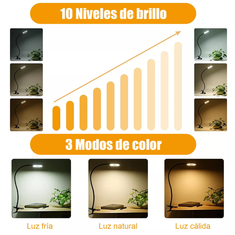 Lampara Escritorio Usb De Luz De Noche Ajustable Con Clip