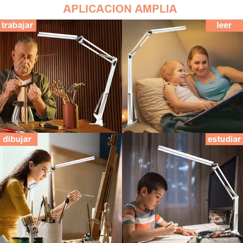 Lámpara De Escritorio Led Con Brazo Oscilante Giratoria 360