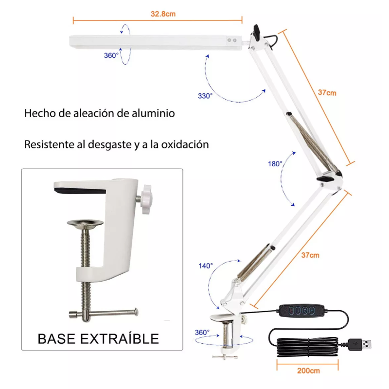 Lámpara De Escritorio Led Con Brazo Oscilante Giratoria 360
