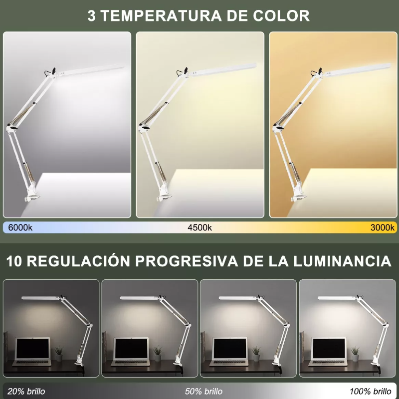 Lámpara De Escritorio Led Con Brazo Oscilante Giratoria 360