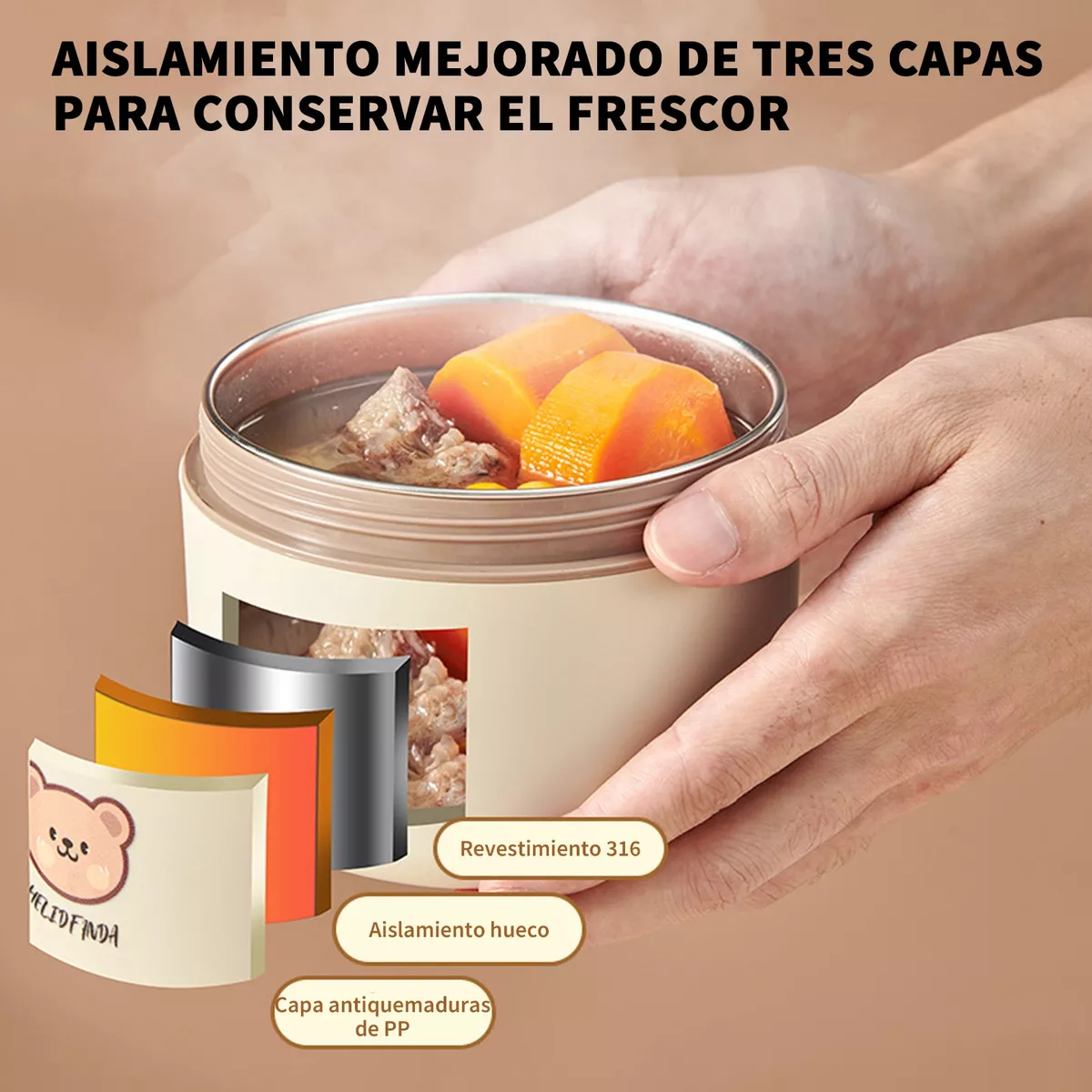 Fiambrera Térmica 3pcs 316 Acero Inoxidable Redondo Portátil