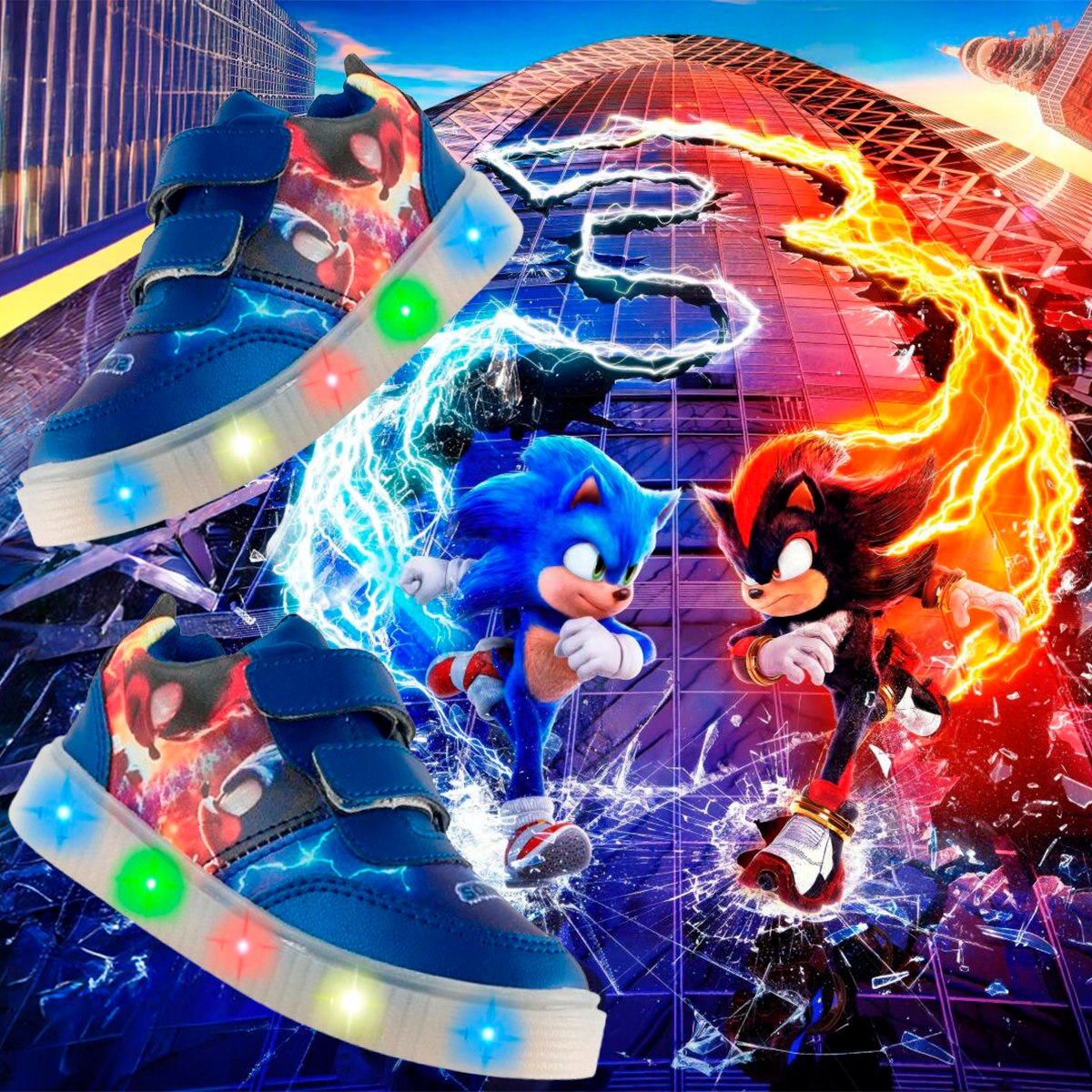 Tenis Niños Sonic 3 Luces Leds Deportivos Videojuego 780-RRS