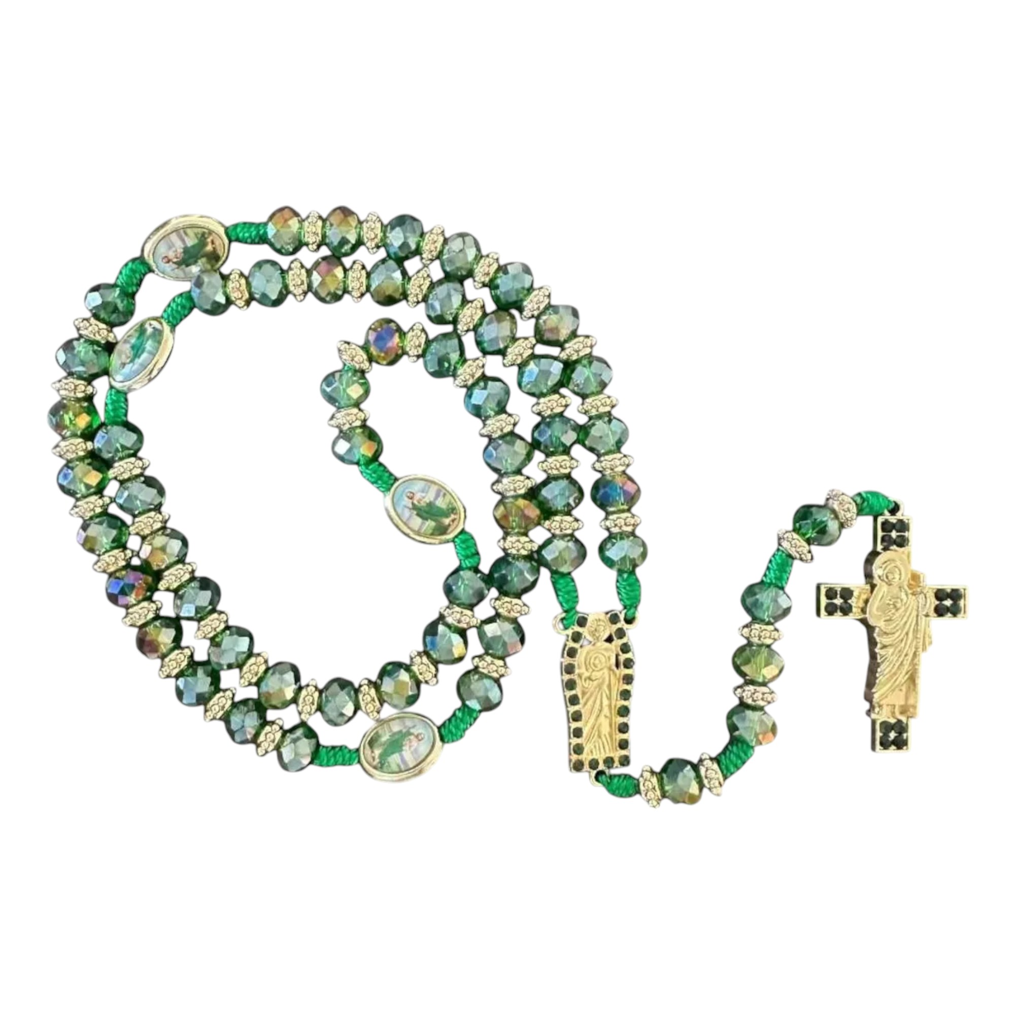 Rosario San Judas Tadeo, Piedra Verde Cristal, Collar Judas