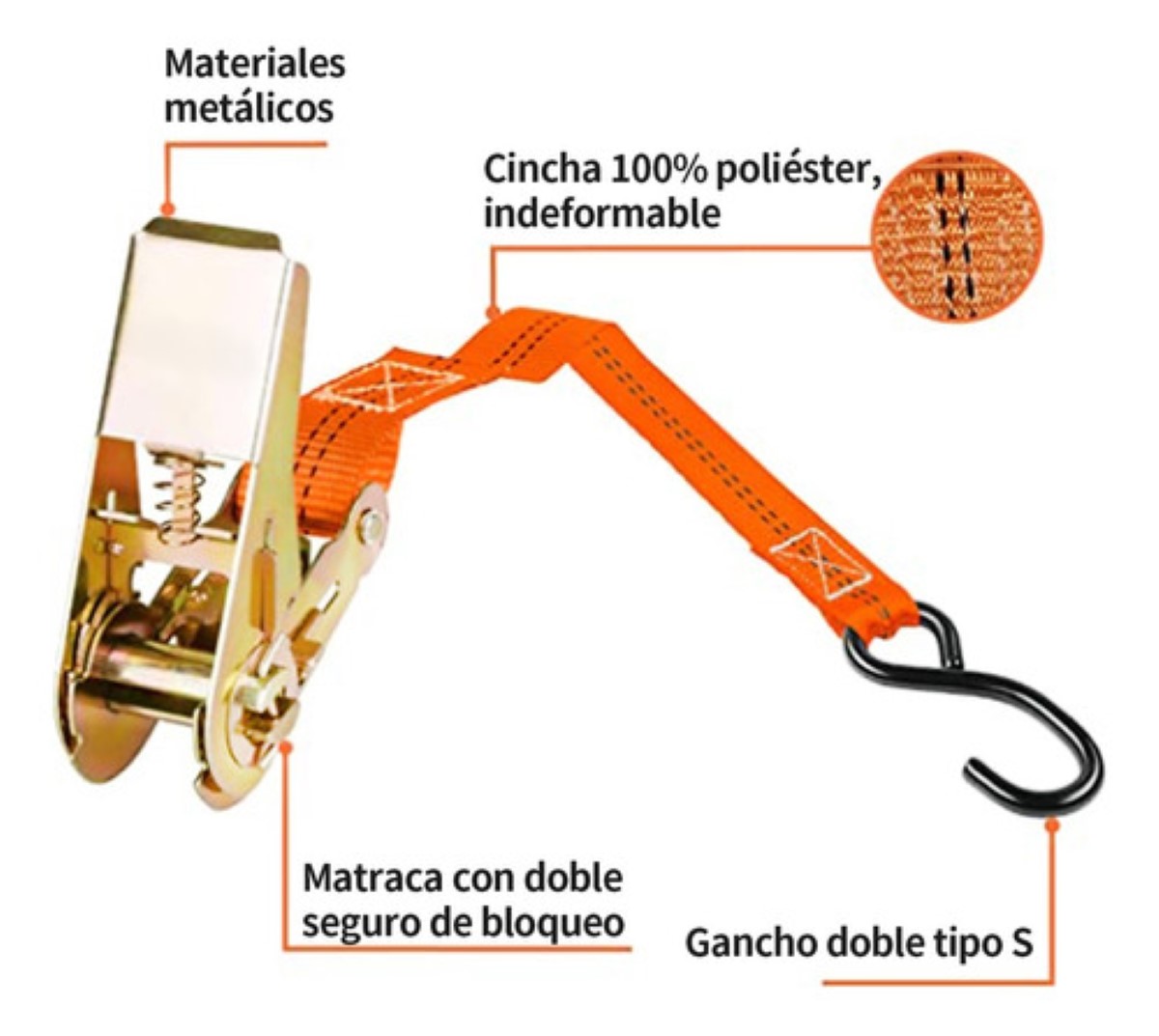 4pzs Sujetadores C/matraca 4.5m, Carga Máx 650kg Auto/moto amarillo