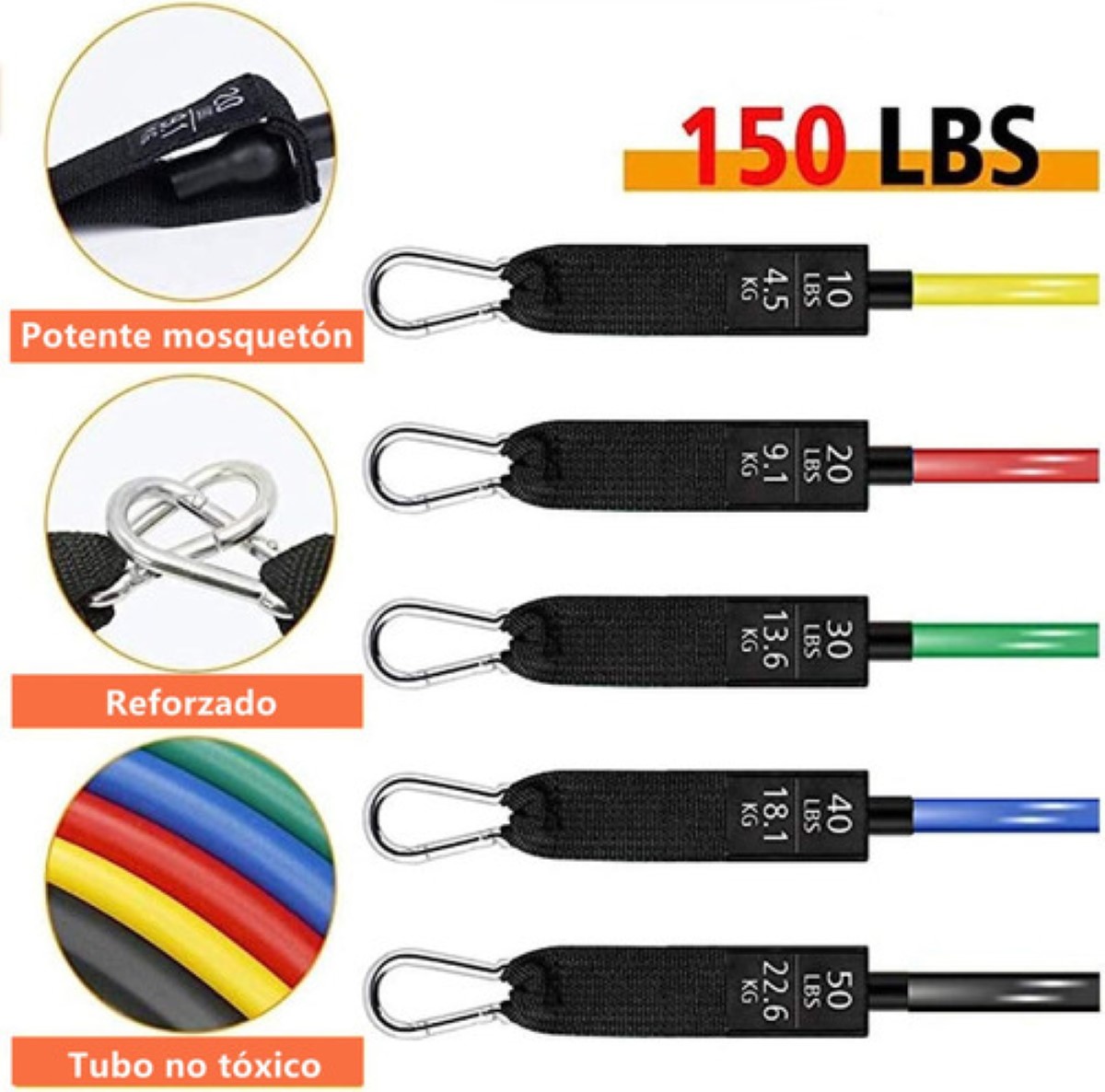 150lbs Kit De Banda De Resistencia Ligas Para Ejercicio 23pz colores