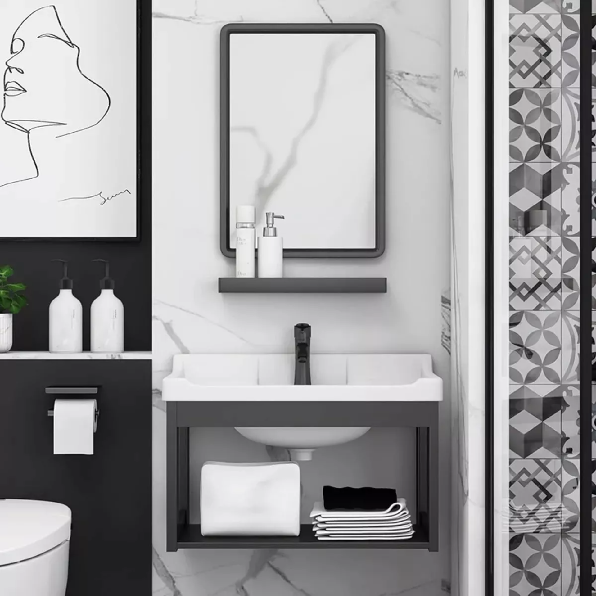 Lavabo De Marmol Espejo Baño Mini Lavabo Moderno Con Espejo